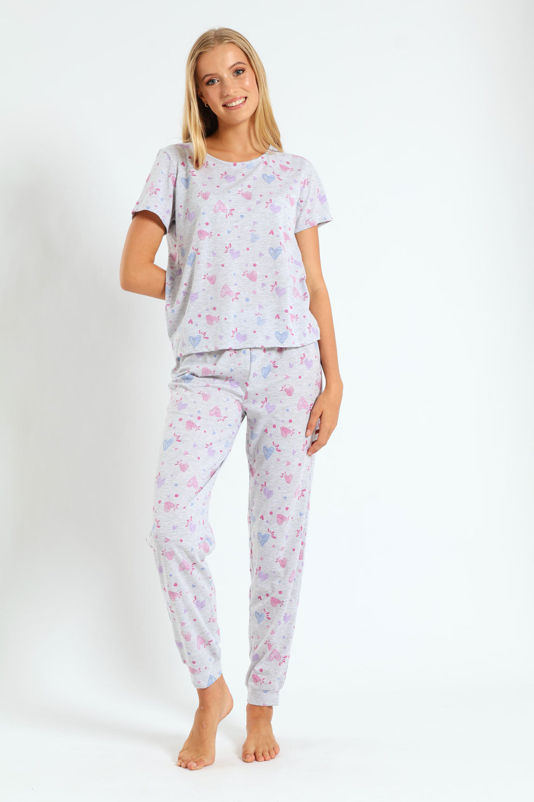 Artsy Hearts Knit Jogger - Grey Melange