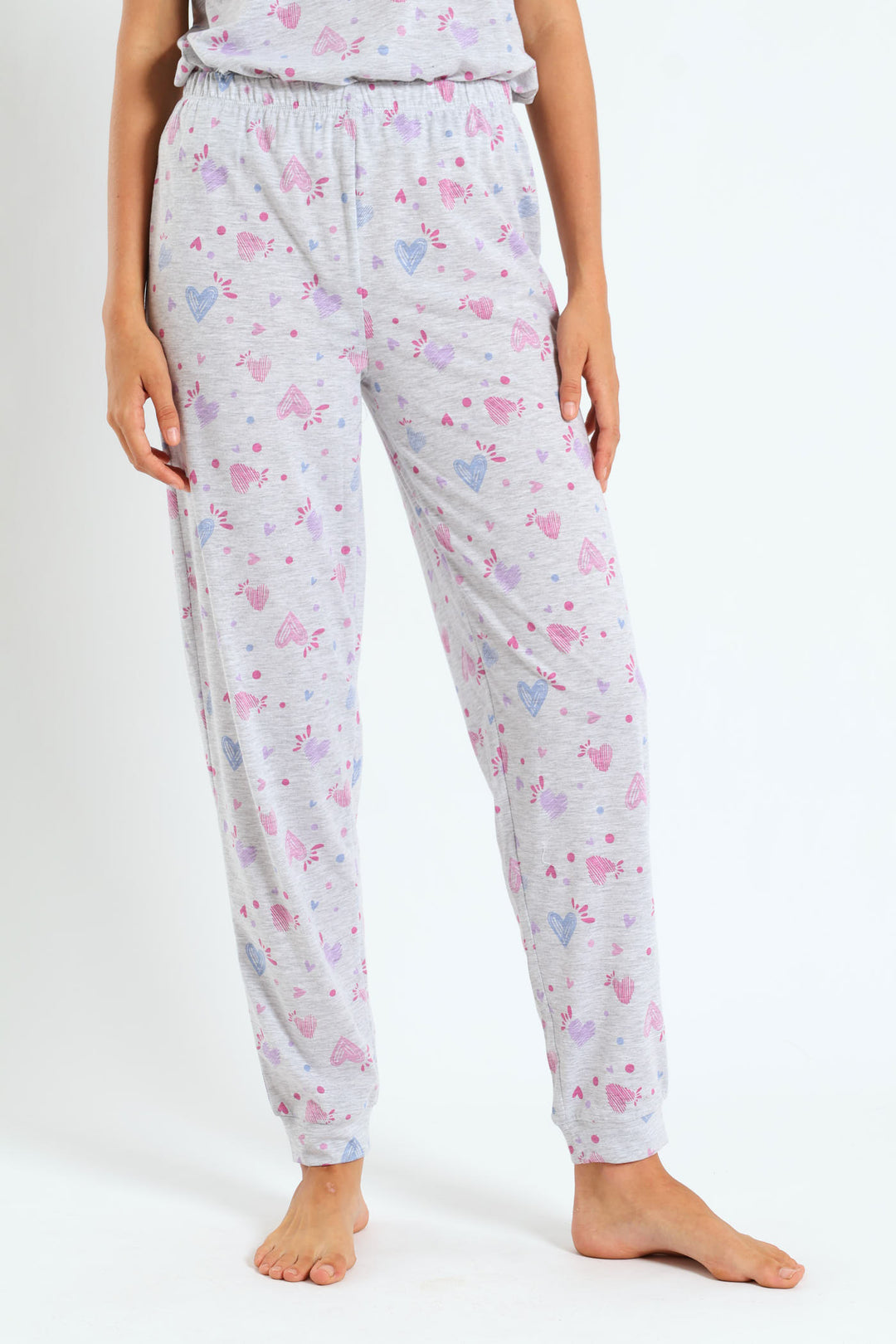 Artsy Hearts Knit Jogger - Grey Melange