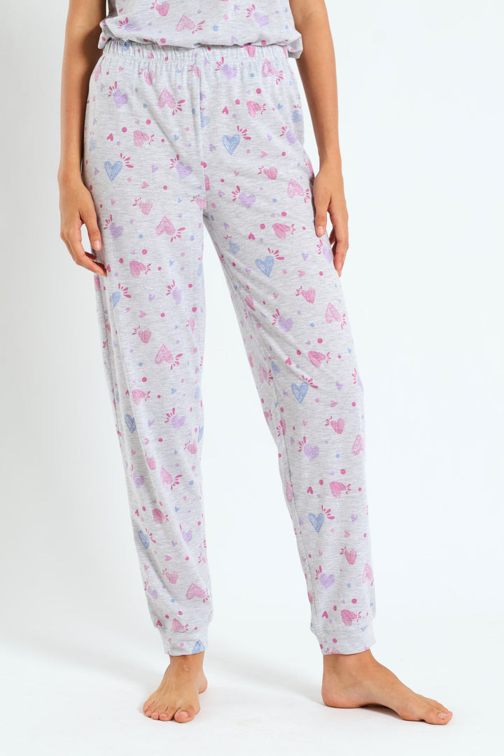 Artsy Hearts Knit Jogger - Grey Melange