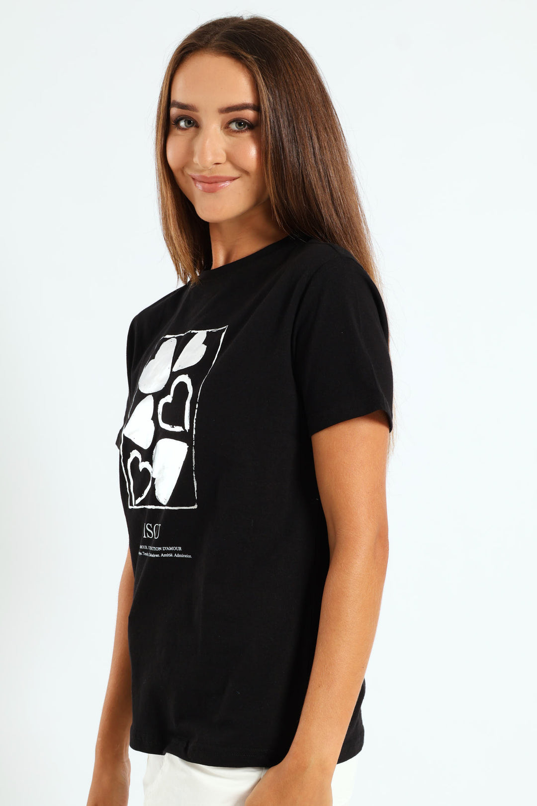 Bisou Foil Heart Regular Tee - Black