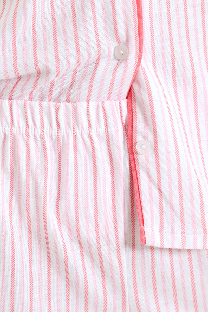 Stripe Button Through & Knit Short Set - White/Pink