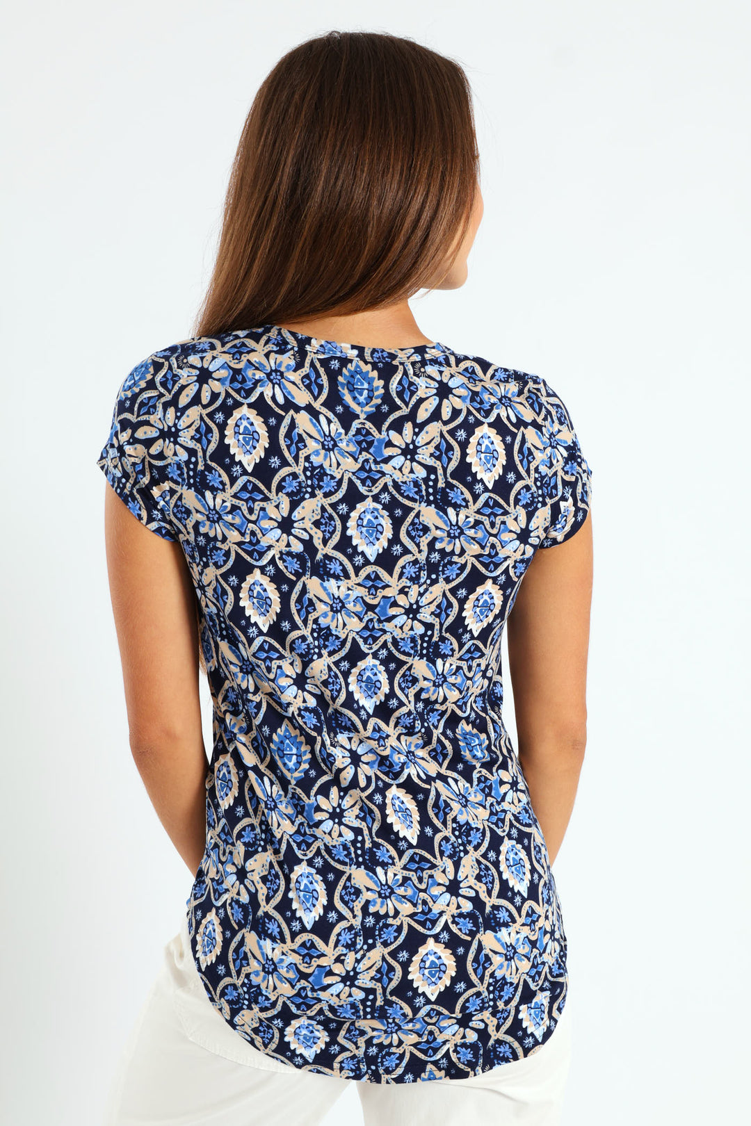 Floral Pocket Tee - Cream/Blue