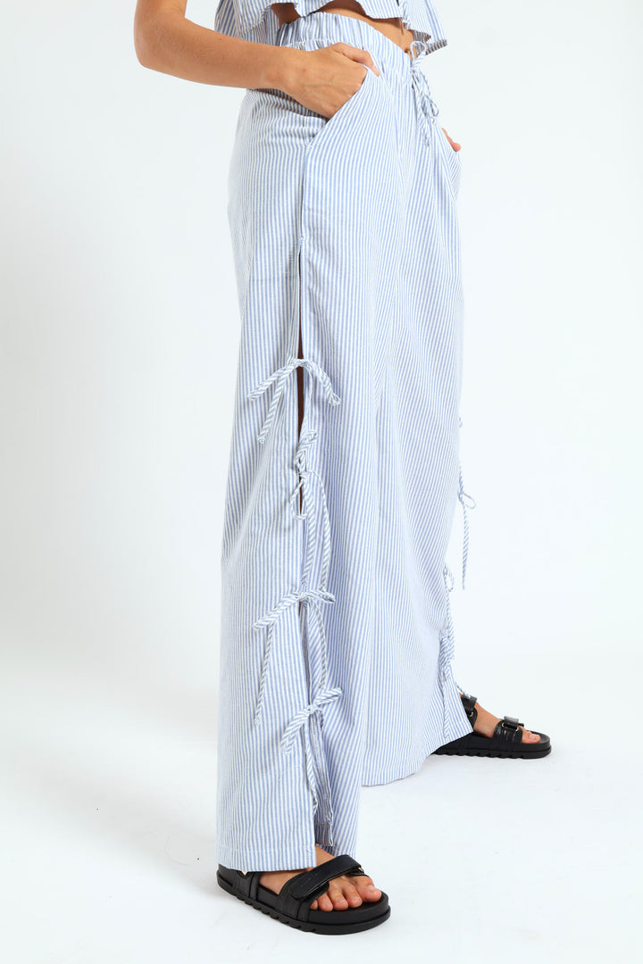 Stripe Side Bow Pants - Blue