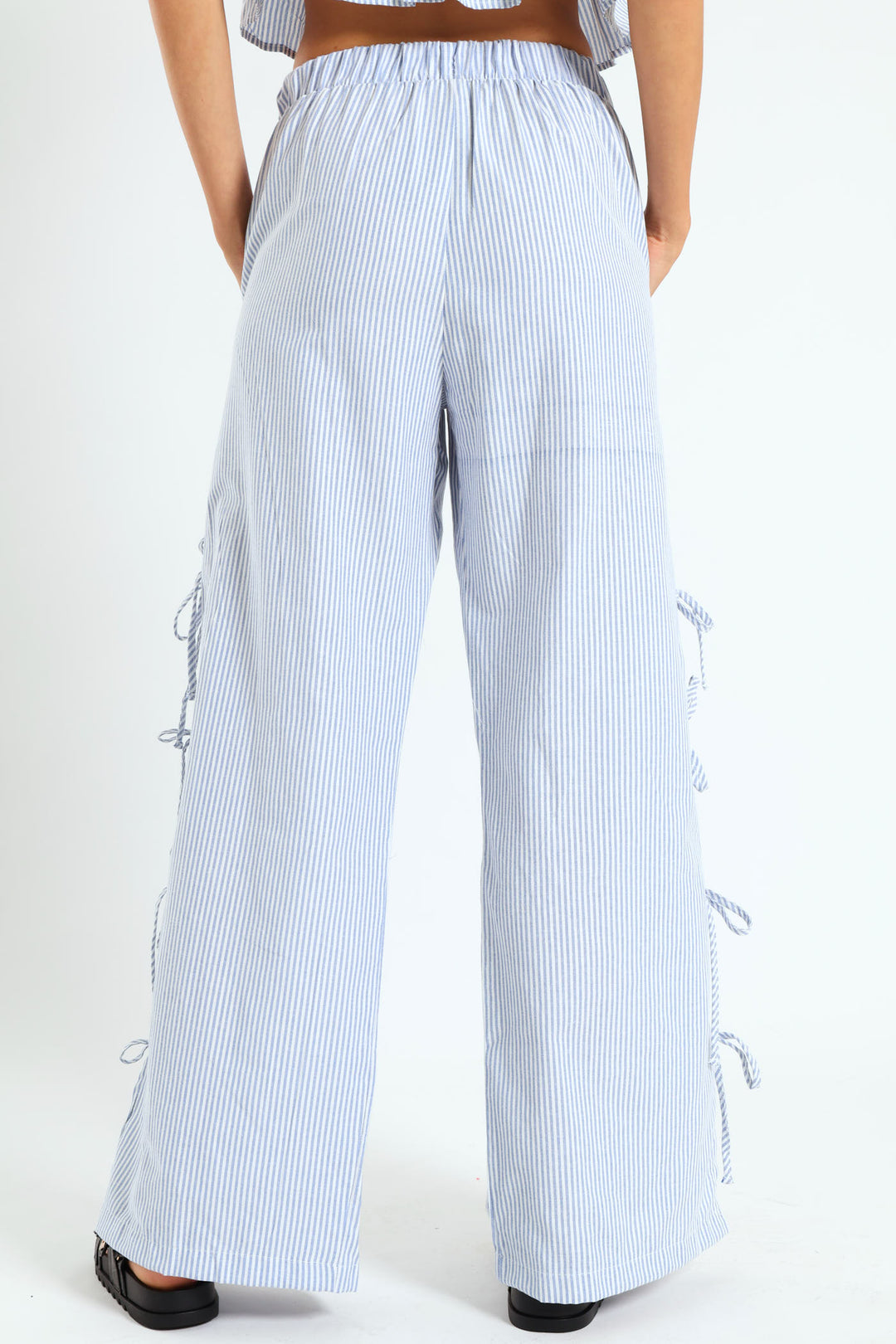 Stripe Side Bow Pants - Blue