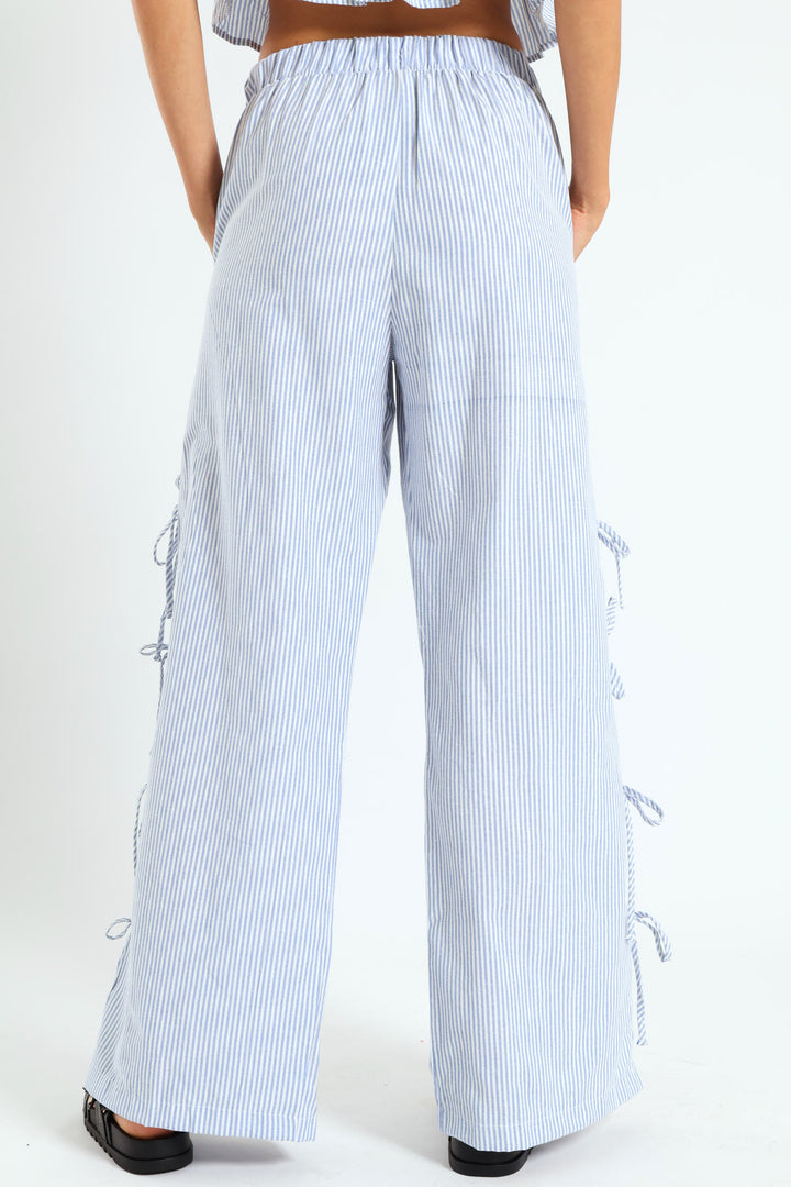 Stripe Side Bow Pants - Blue