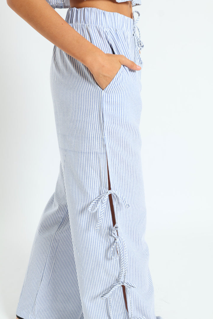 Stripe Side Bow Pants - Blue