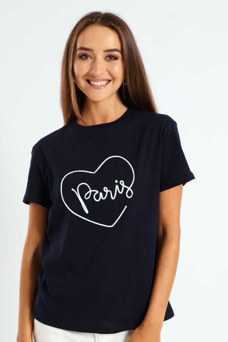 Paris Cornelli Heart Regular Tee - Navy