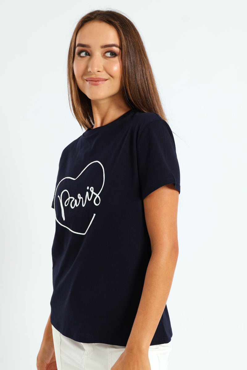 Paris Cornelli Heart Regular Tee - Navy