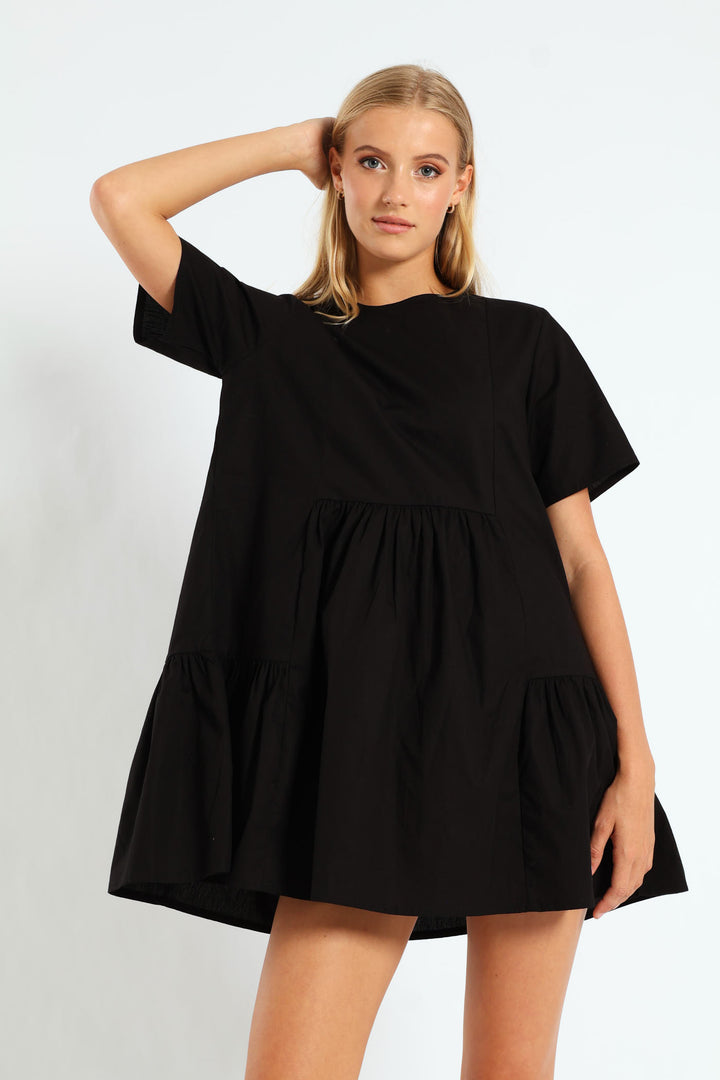 Back Tie Panel Dress - Black