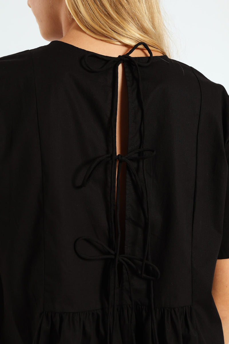 Back Tie Panel Dress - Black