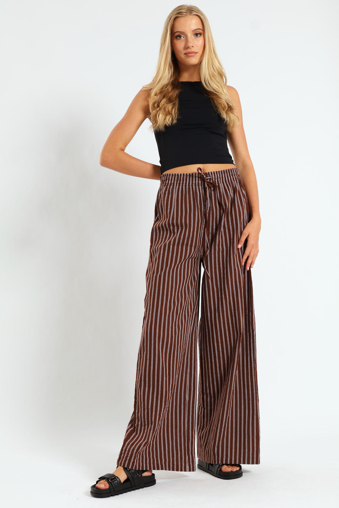 Stripe Relaxed Pants - Chocolate