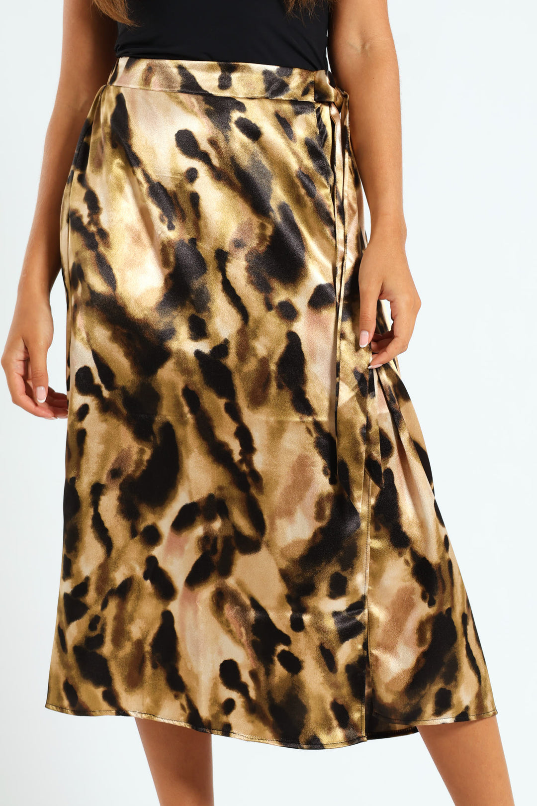 Mock Wrap A-Line Midi Skirt - Multi