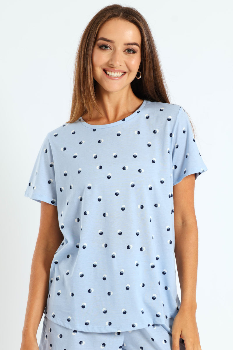 Spot Knit Sleep Tee - Light Blue