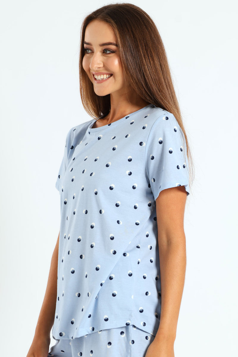 Spot Knit Sleep Tee - Light Blue