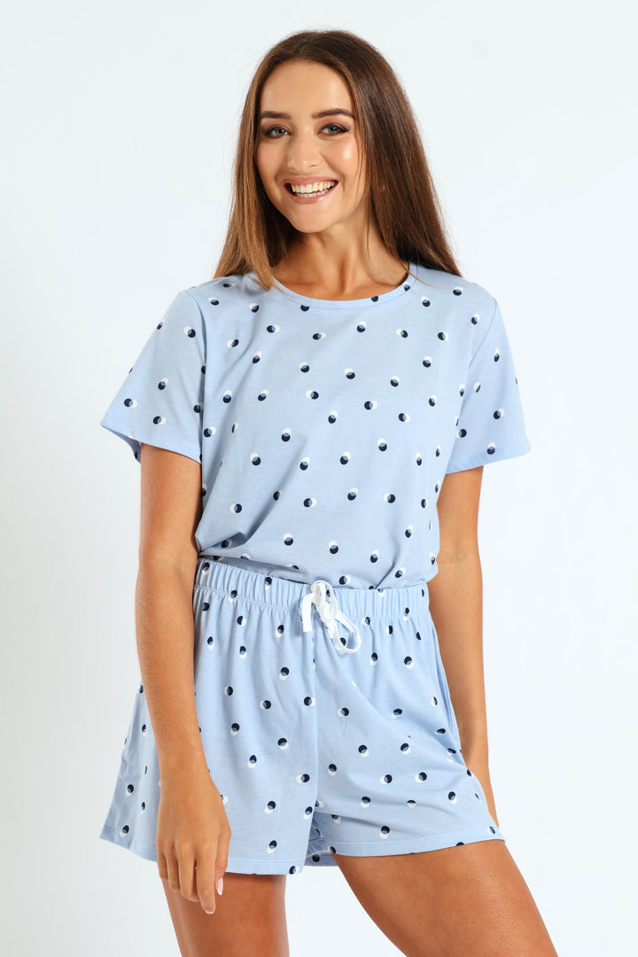 Spot Knit Sleep Short - Light Blue