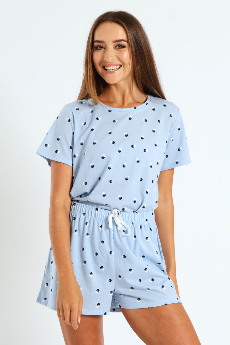 Spot Knit Sleep Short - Light Blue