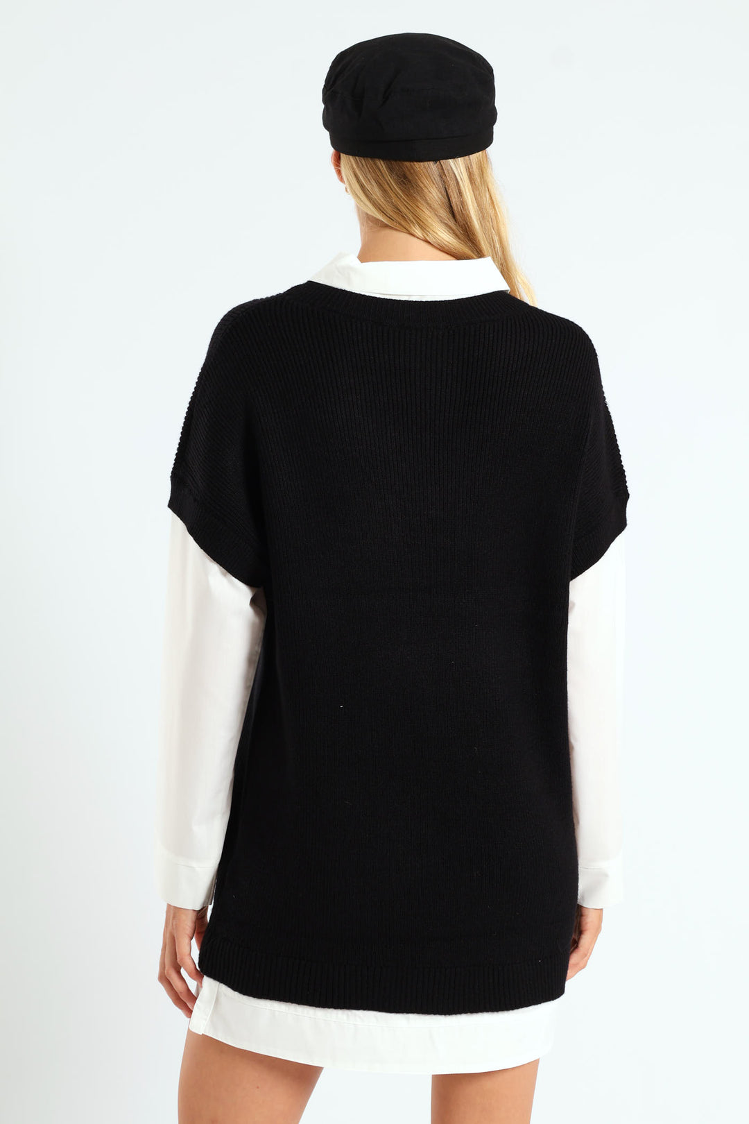 Long Sleeve Short Length Dress - Black/White