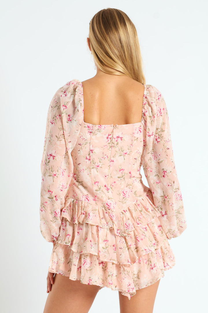 Long Sleeve Fit & Flare Mini Dress - Pink