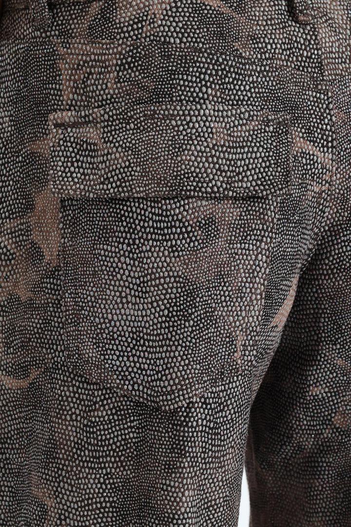 Rhinestone Mid-Rise Cargo Pants - Brown