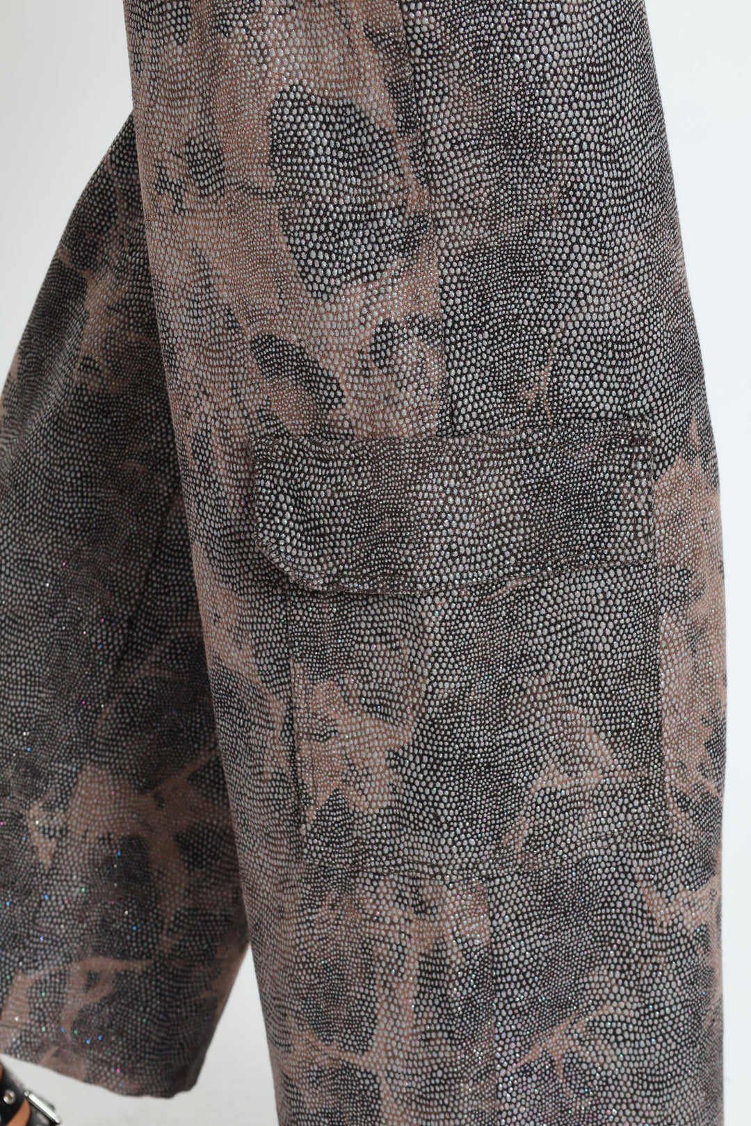 Rhinestone Mid-Rise Cargo Pants - Brown