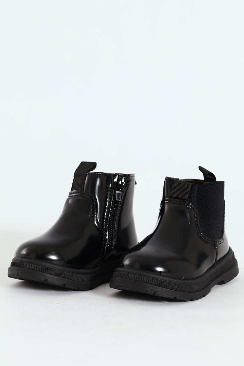 Baby Girls Patent Boot - Black
