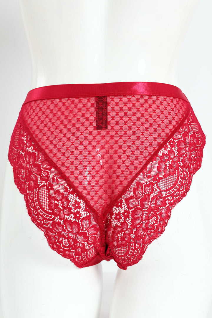 Lace & Dobby Mesh Hi Cut Panty - Raspberry