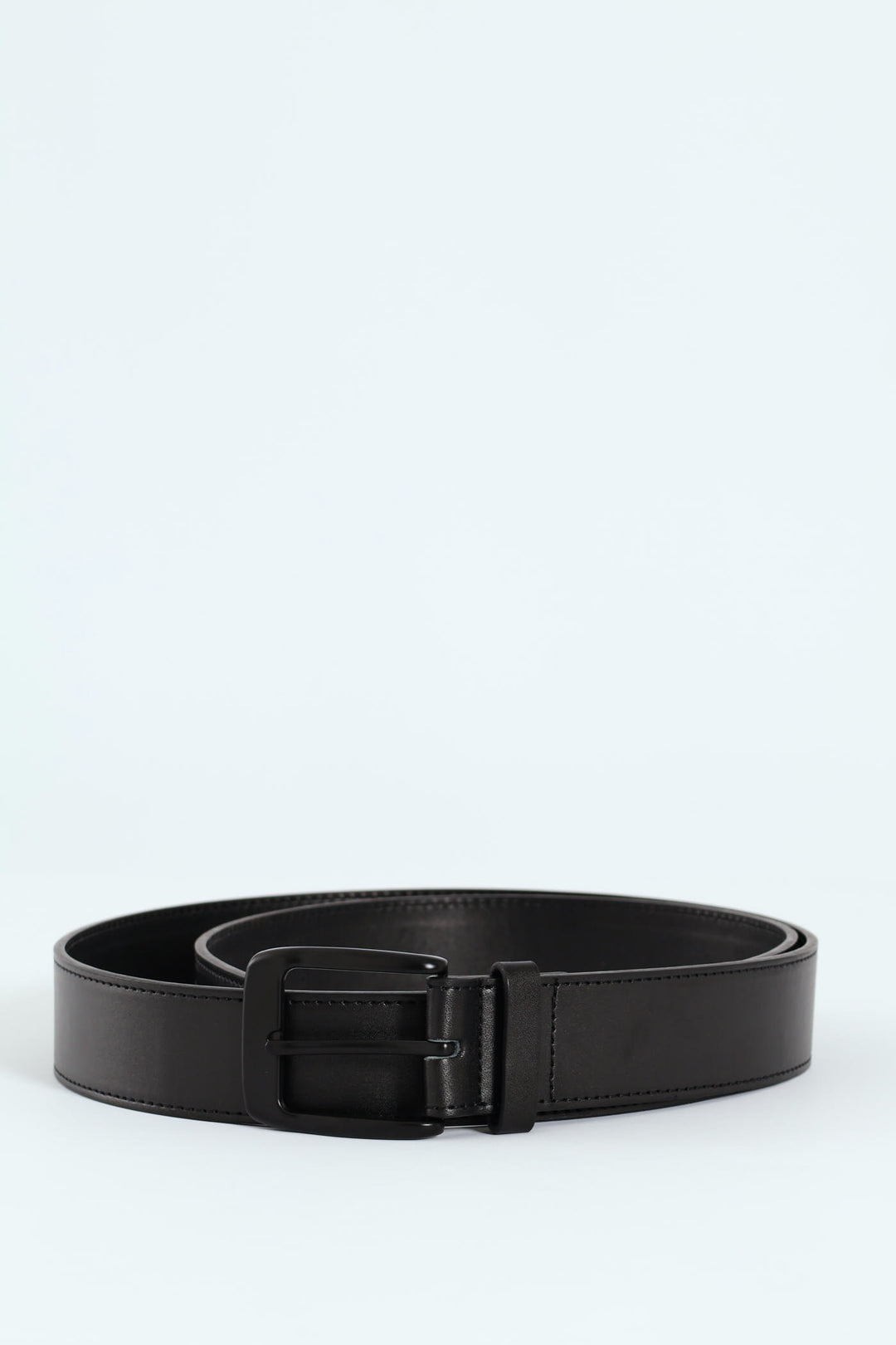 Belt With Stitching & Matt Buckle - Black