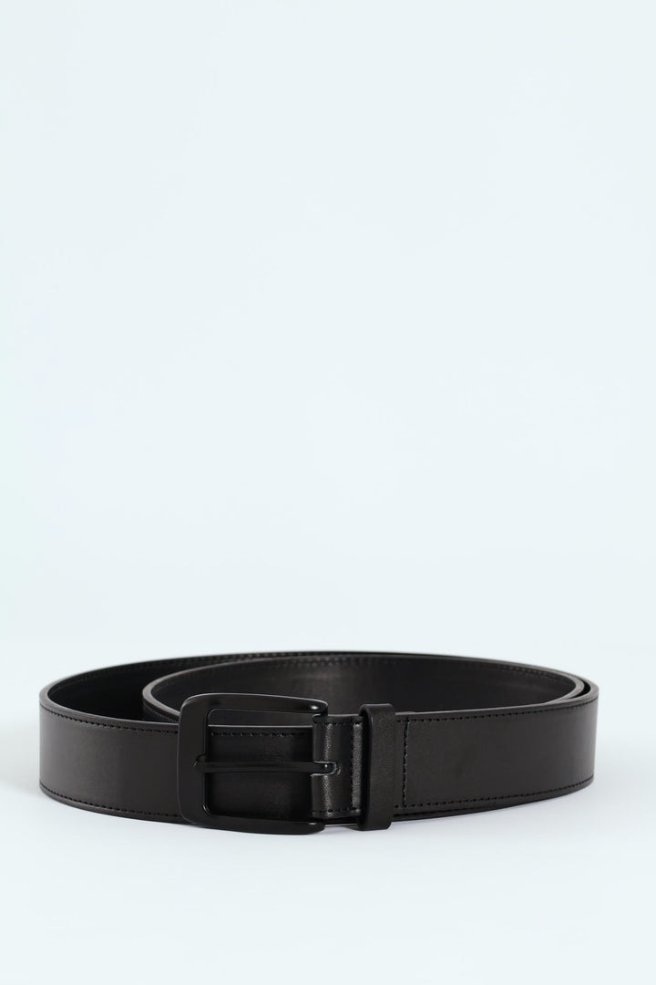 Belt With Stitching & Matt Buckle - Black