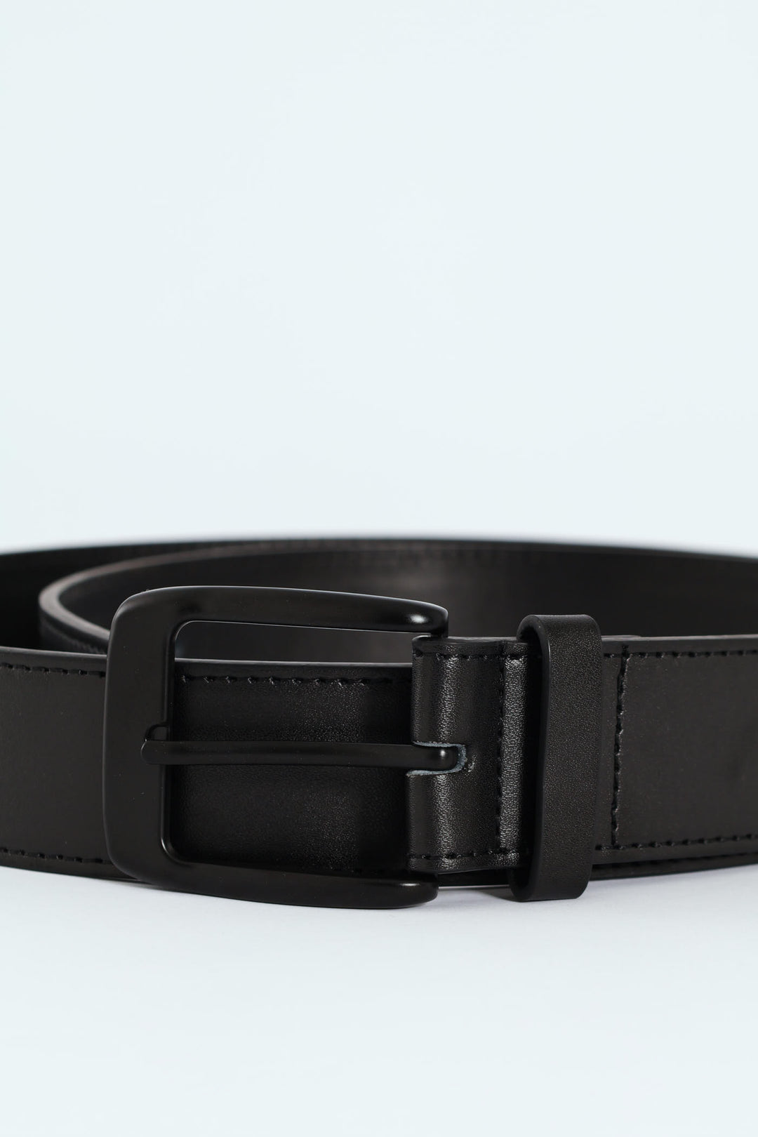 Belt With Stitching & Matt Buckle - Black