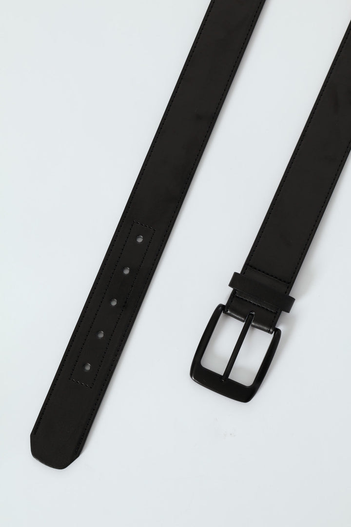Belt With Stitching & Matt Buckle - Black