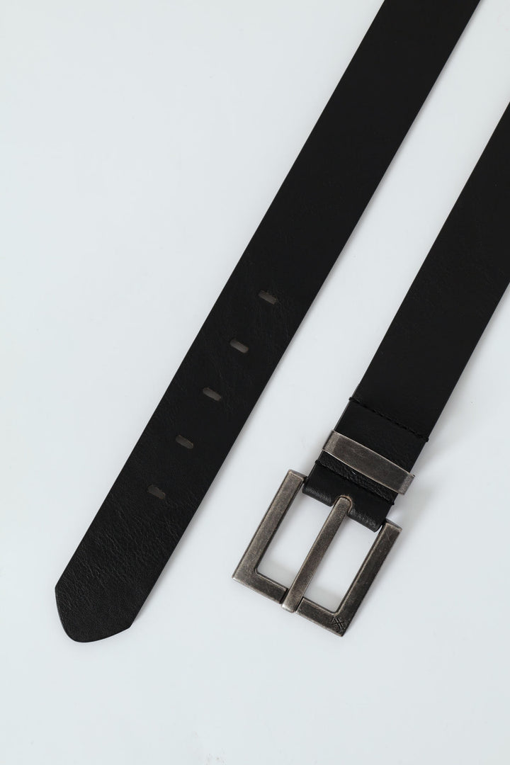 Embossed Buckle Belt - Black