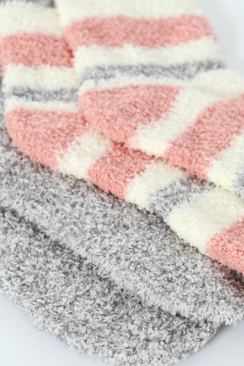 2 Pack Cosy Stripe Socks - Grey/Pink