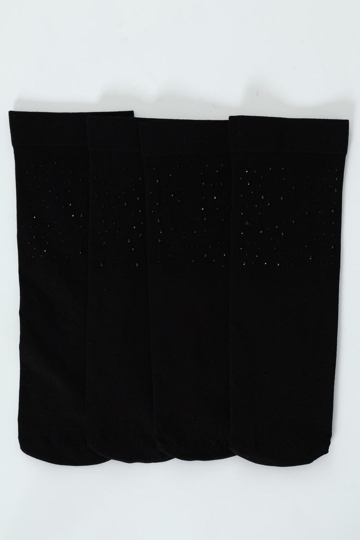 2 Pack Diamante Anklet Socks - Black