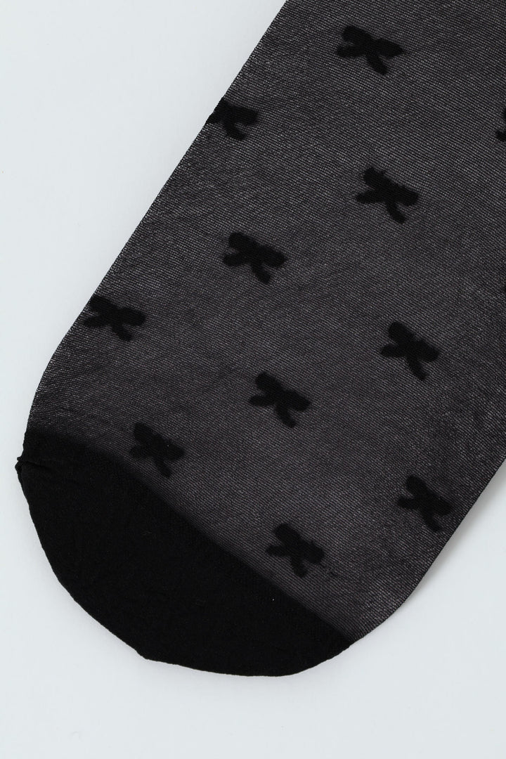 Bow Print Stocking - Black