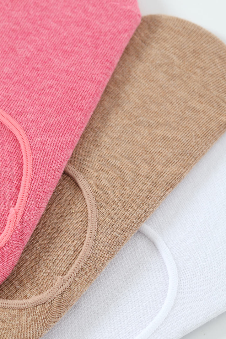 3 Pack Plain Secret Socks- Pink/Brown/White