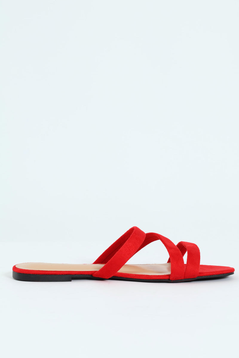Three Strap Basic Mule Sandal - Red