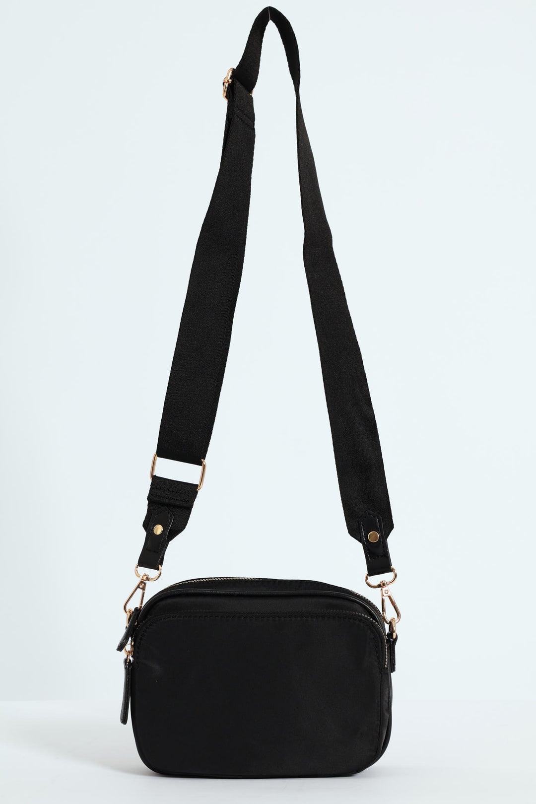 Nylon Gold Zip Camera Bag - Black