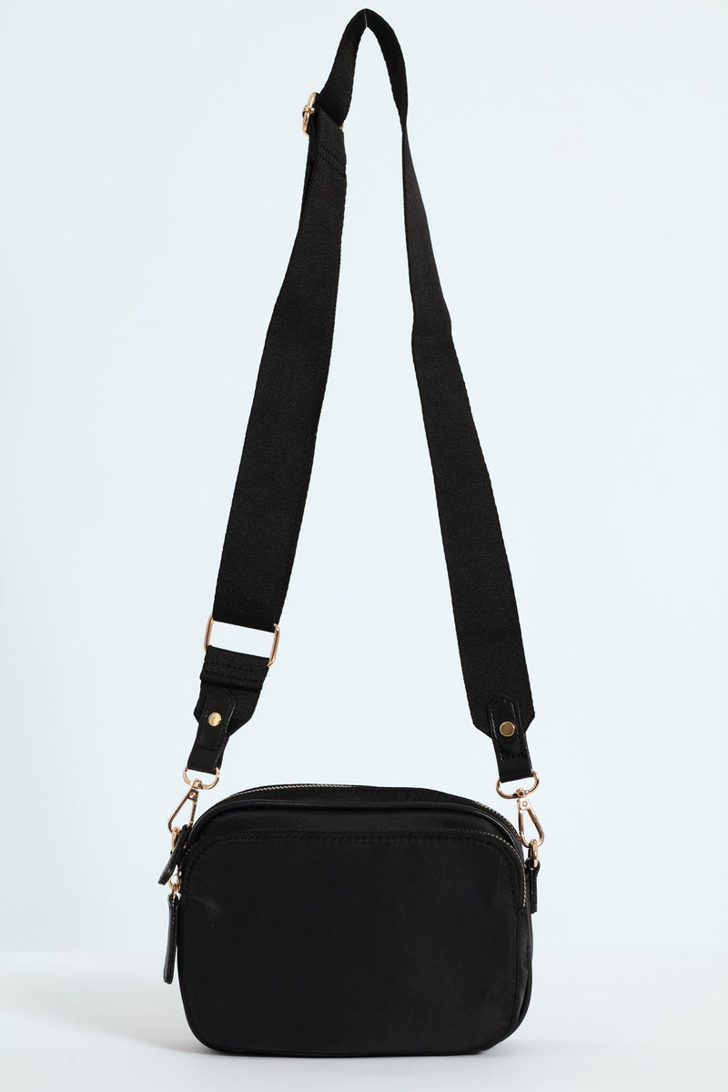 Nylon Gold Zip Camera Bag - Black