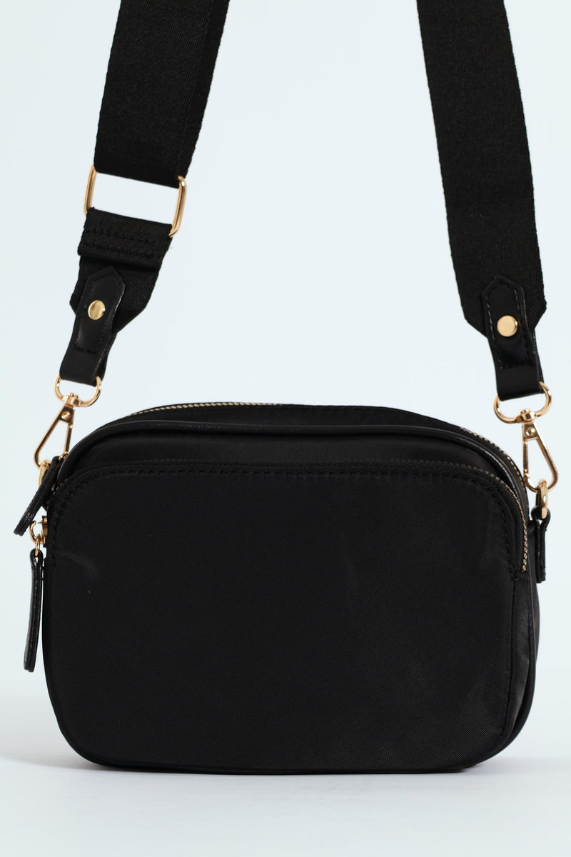 Nylon Gold Zip Camera Bag - Black
