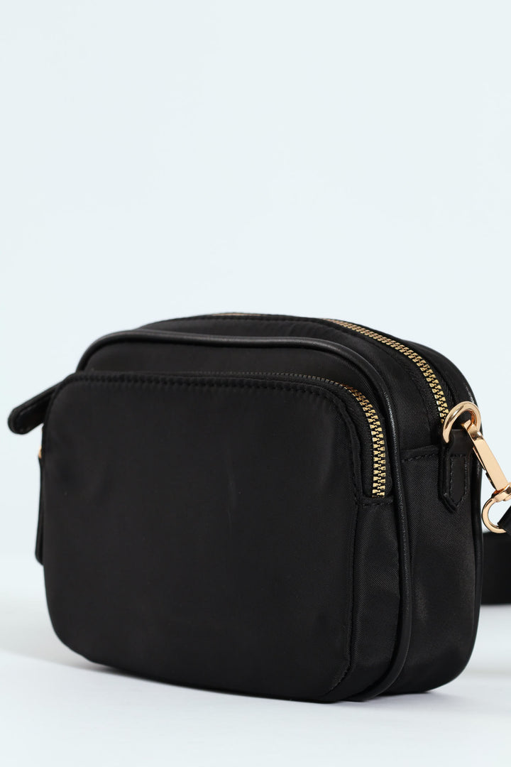 Nylon Gold Zip Camera Bag - Black