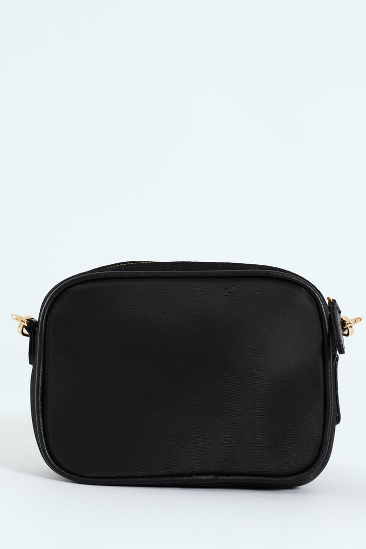 Nylon Gold Zip Camera Bag - Black