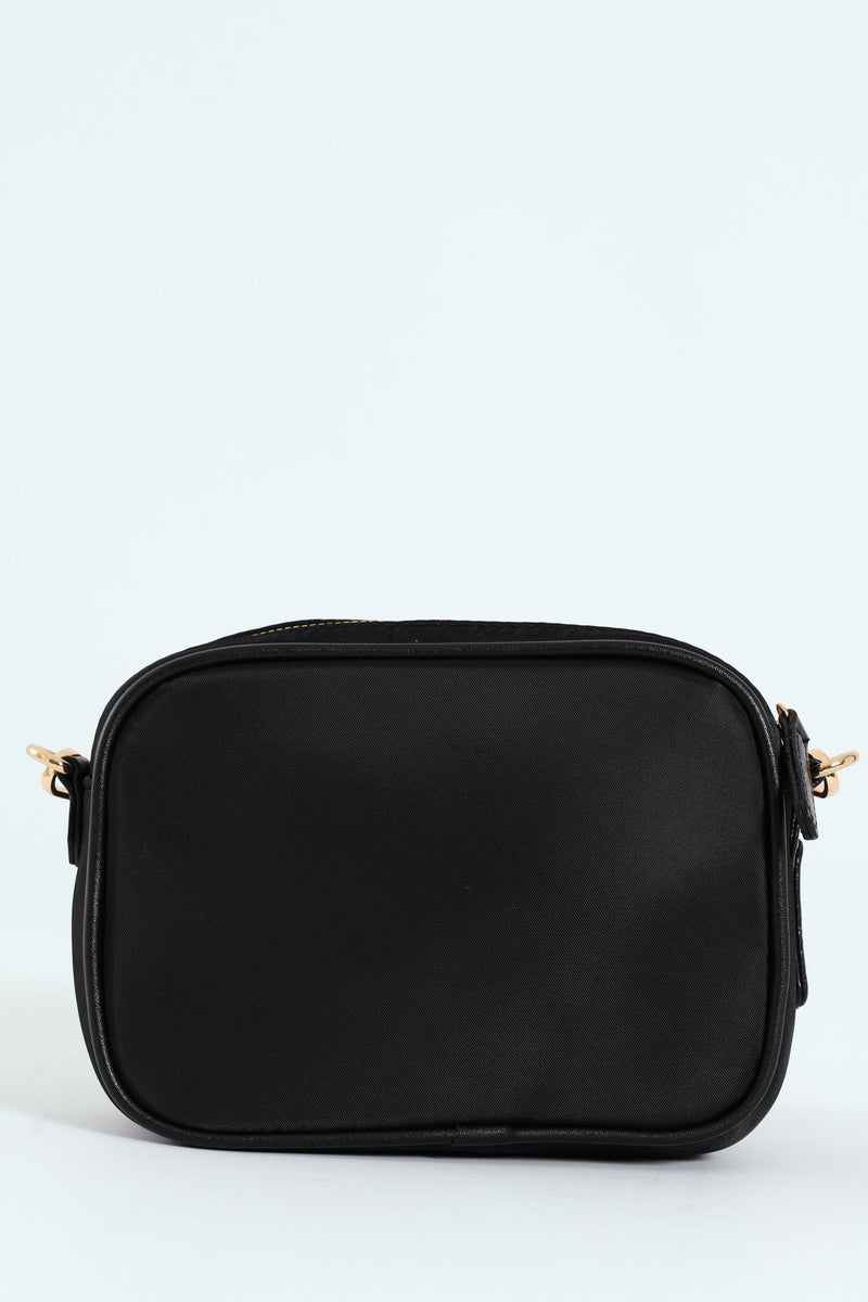 Nylon Gold Zip Camera Bag - Black