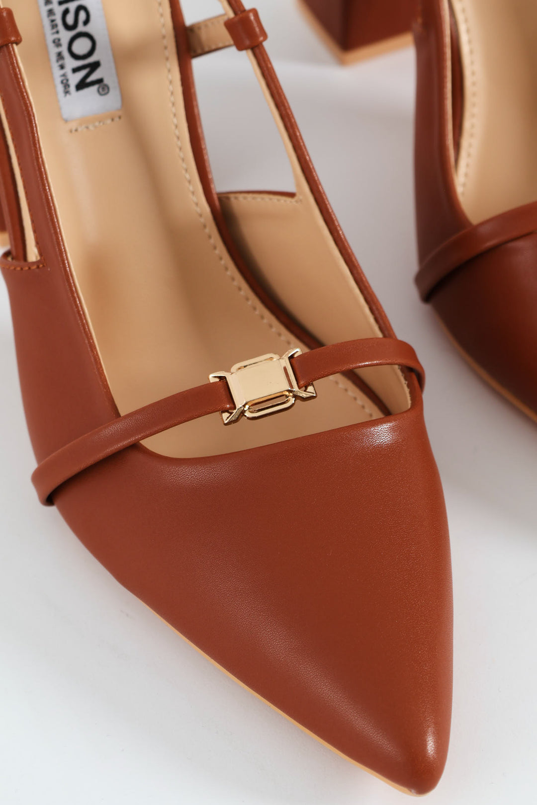 Pointed Toe Block Slingback Heel - Tan