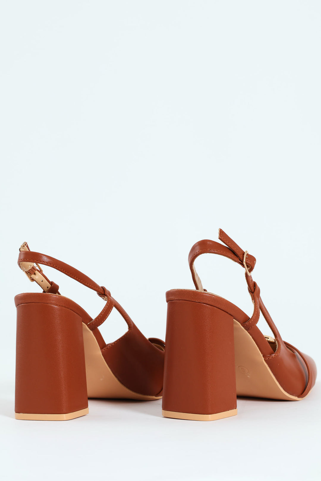 Pointed Toe Block Slingback Heel - Tan