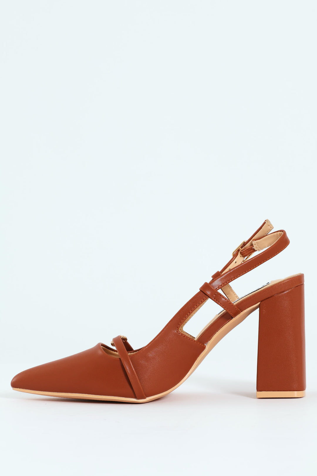 Pointed Toe Block Slingback Heel - Tan