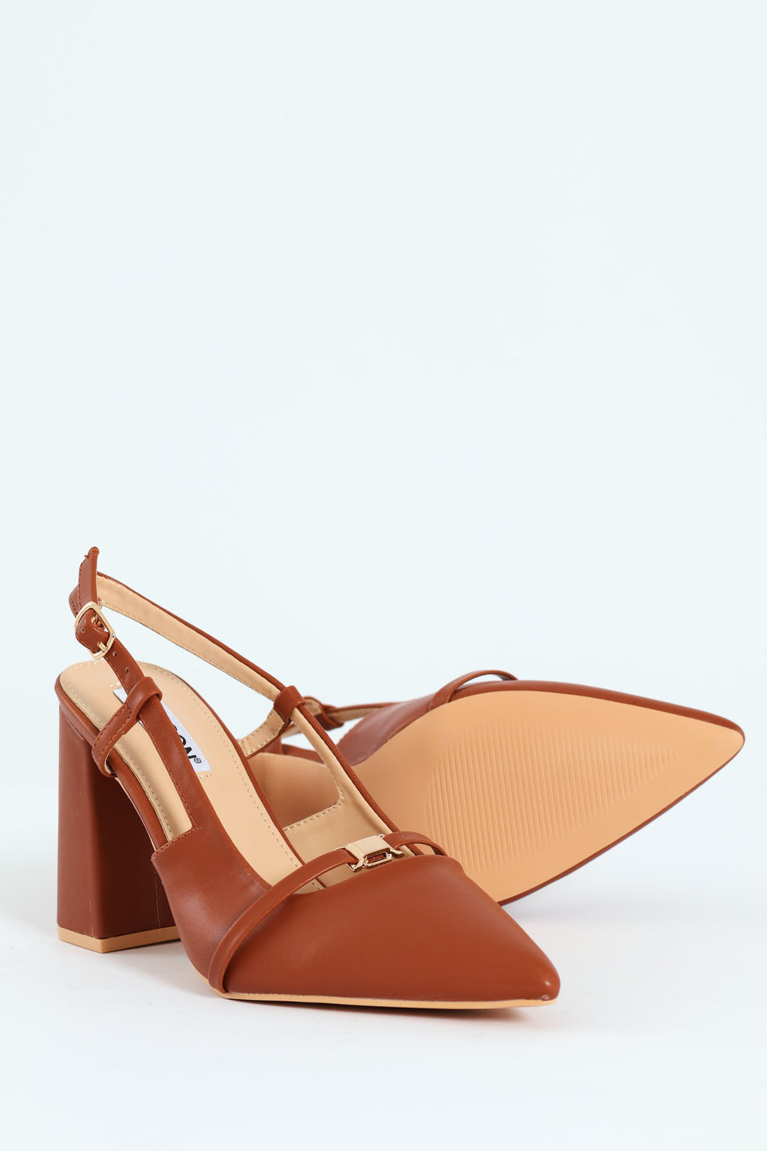 Pointed Toe Block Slingback Heel - Tan