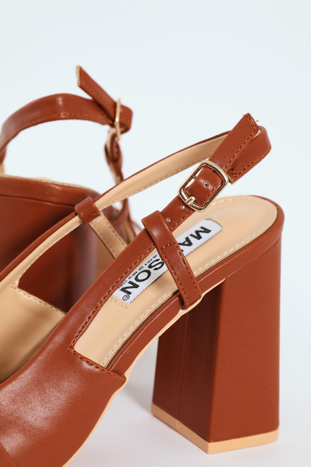 Pointed Toe Block Slingback Heel - Tan