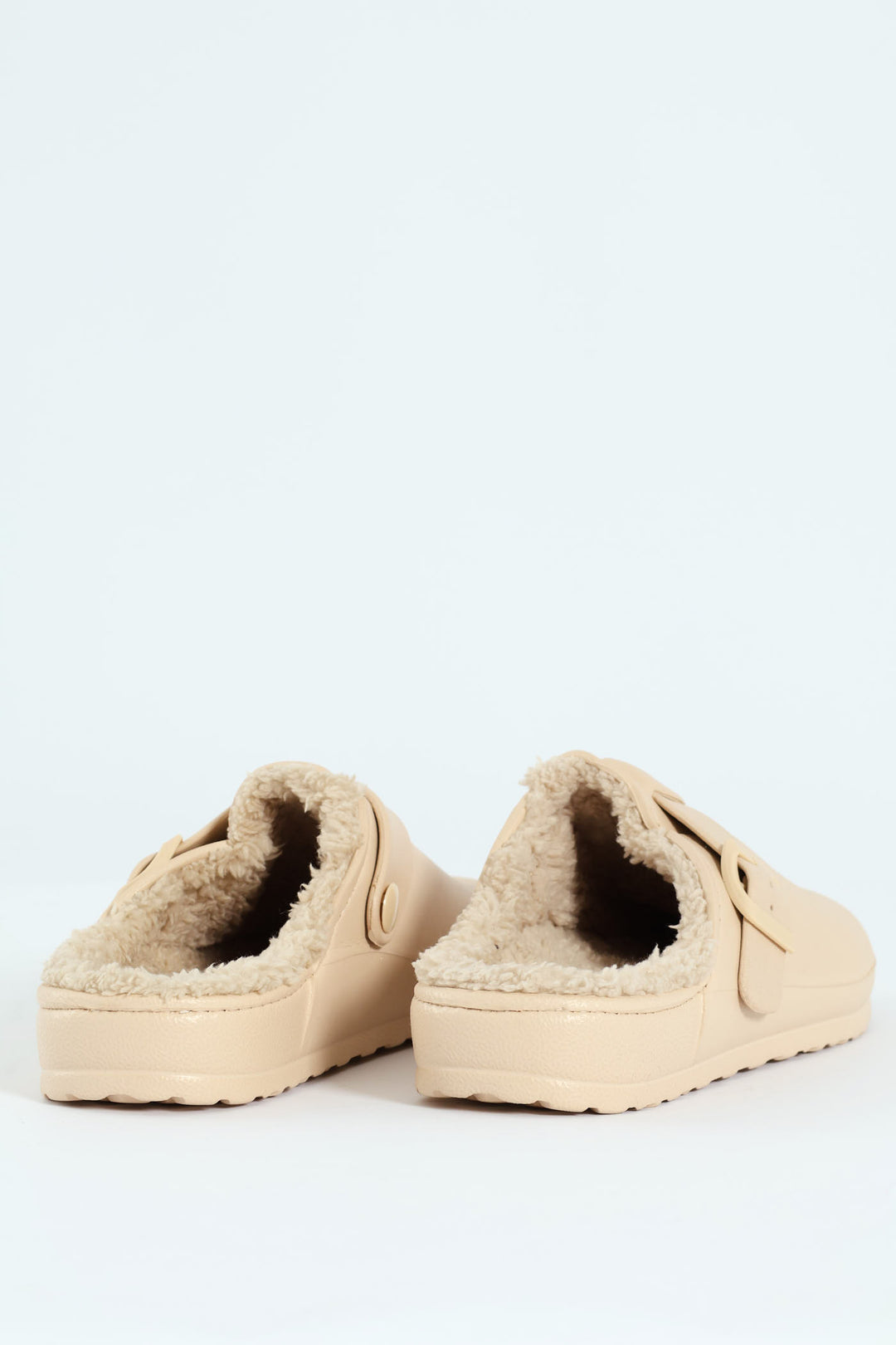 Desi Fur Lined Buckle Slip On Mule - Natural