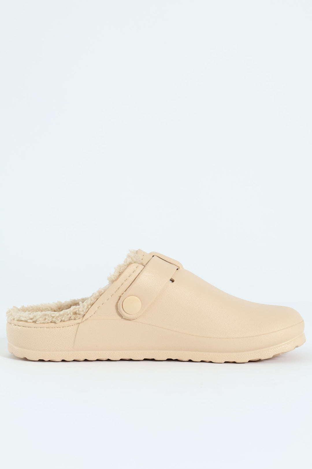 Desi Fur Lined Buckle Slip On Mule - Natural