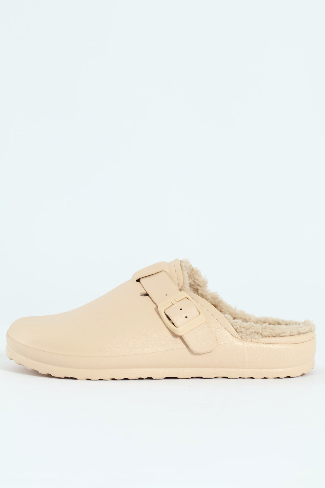 Desi Fur Lined Buckle Slip On Mule - Natural